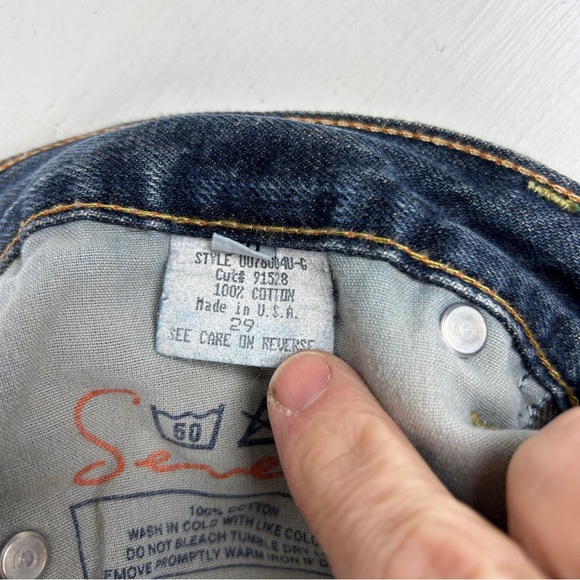 Seven 7 FOR ALL MANKIND Flare Jeans SIZE 29 Boot cut Distressed Knee Made USA - Picture 6 of 10